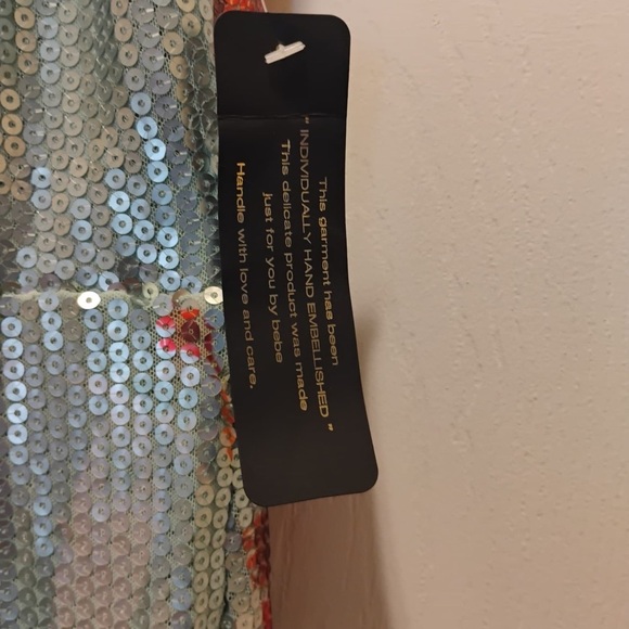 NWT Bebé Printed Sequin Jumpsuit Teal Elia Floral Stunning Classy Size 12 - Picture 11 of 12